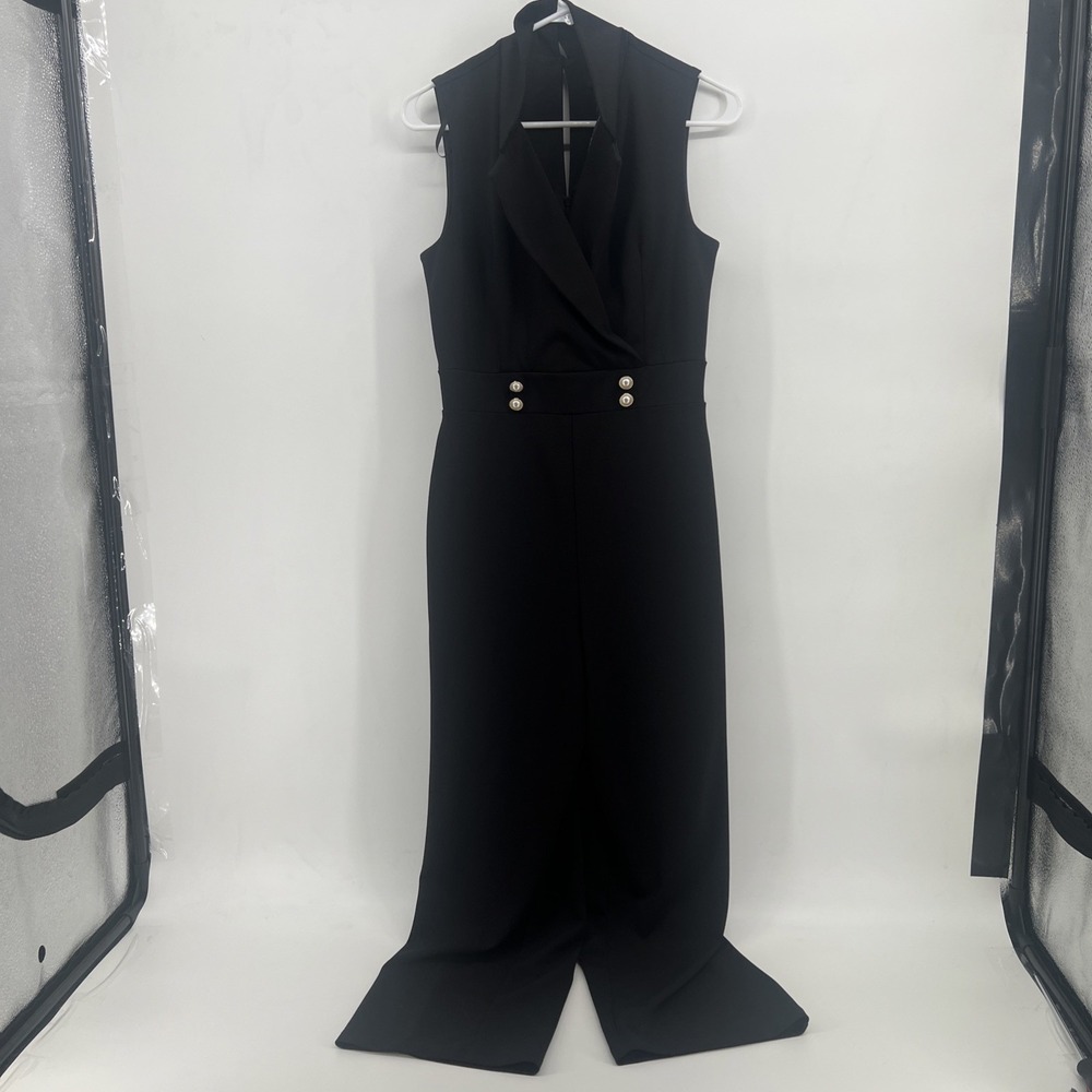 Enfocus Studio Womens Black Sleeveless Jumper Jumpsuit Wide Leg Pant Size 8